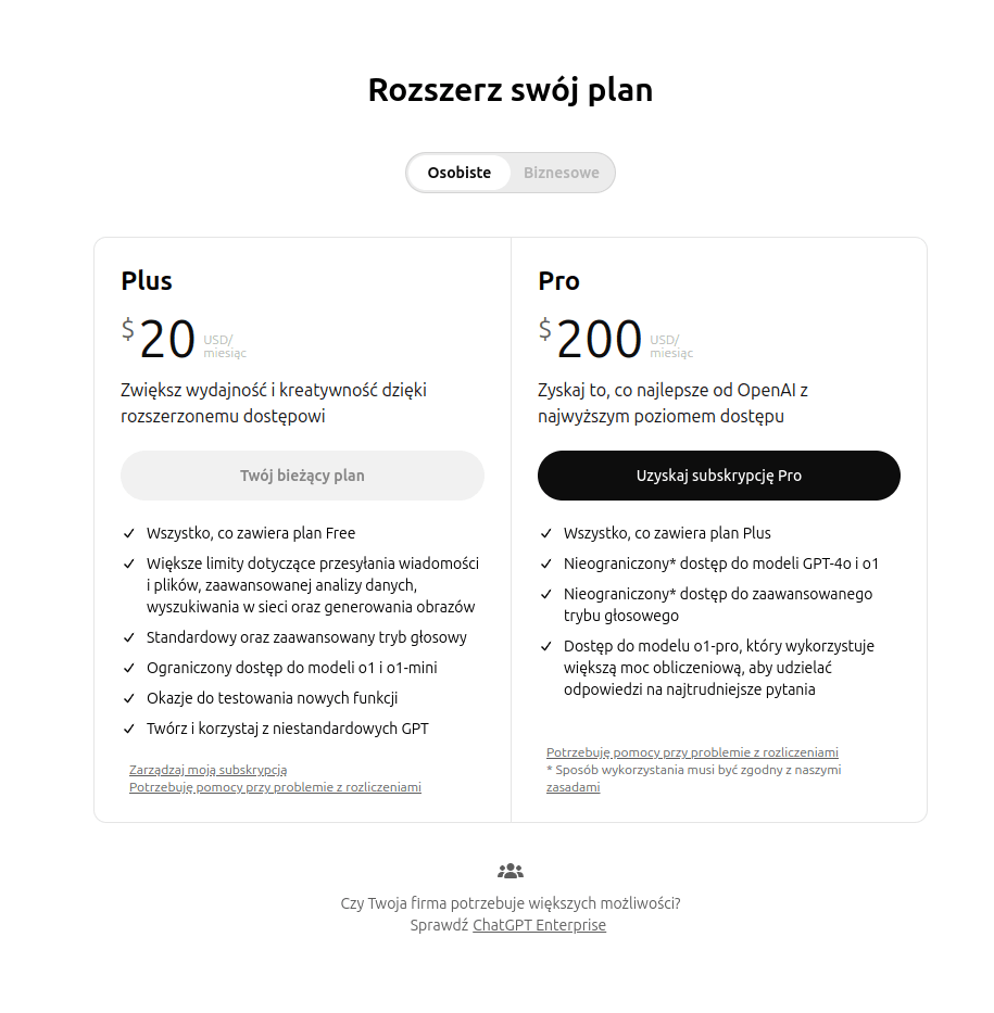 Stabilne o1 w ChatGPT i ChatGPT Pro za 800 zł miesięcznie